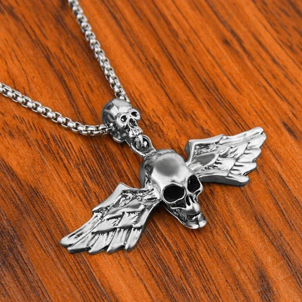 ❤️Viking style brand street skull wings pendant necklace for men, N90201P199